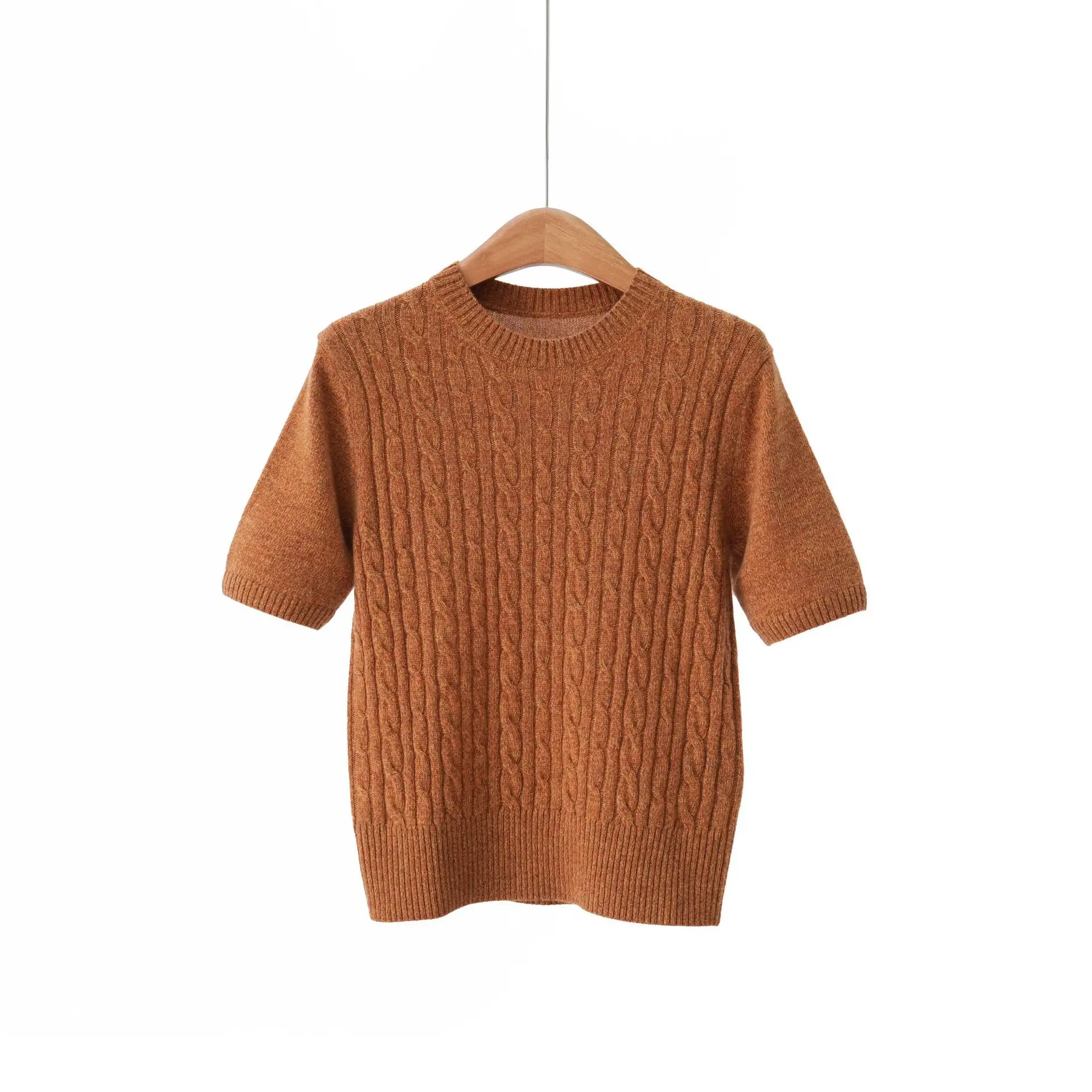 2026 Autumn New Arrival 100% Cashmere Retro Cable Knit Cardigan For Women, Short Sleeve
