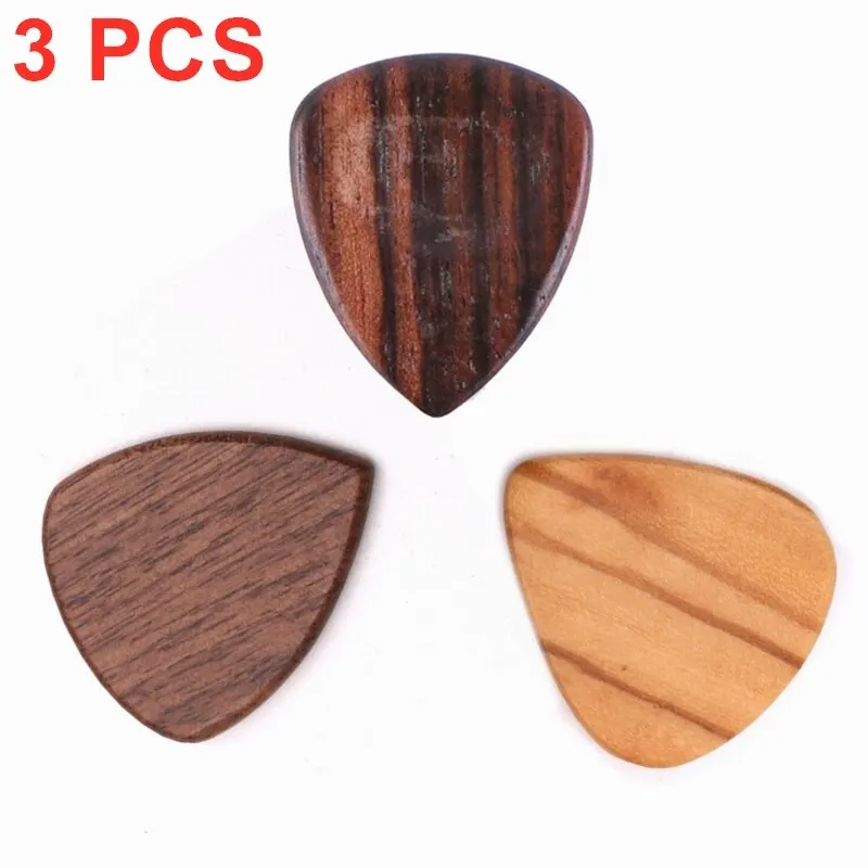 Exotic Wood Guitar Picks 3 Pieces Wooden Guitar Plectrums in Walnut Olive Wood Golden Sandalwood