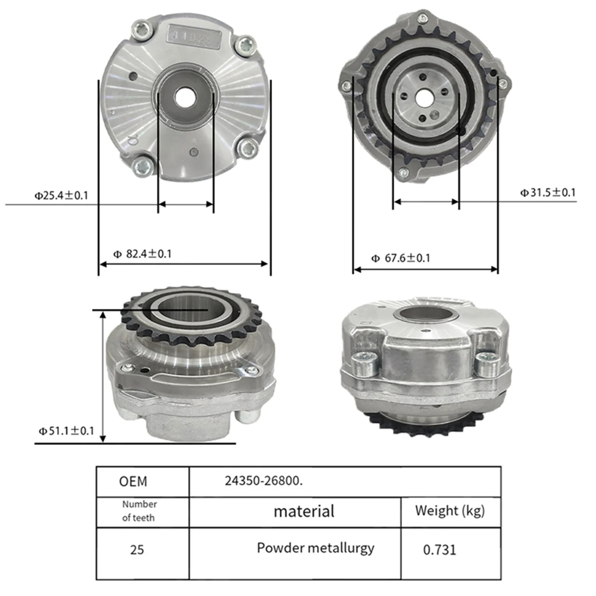 Automobile VVT Timing Pulley Camshaft Actuator for Kia SLK RIO EX LX SX Hyundai ACCENT 1.6L 24350-26800 2435026800