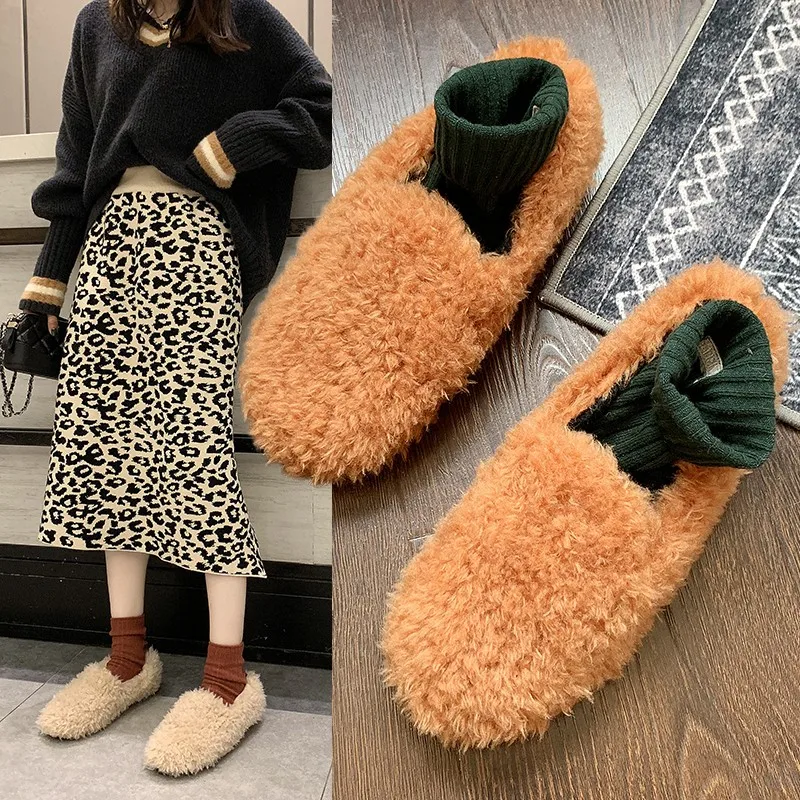 

Women Wear 2025 New Velvet Cotton Shoes in Winter and Wear Lazy Flat Shoes in Autumn