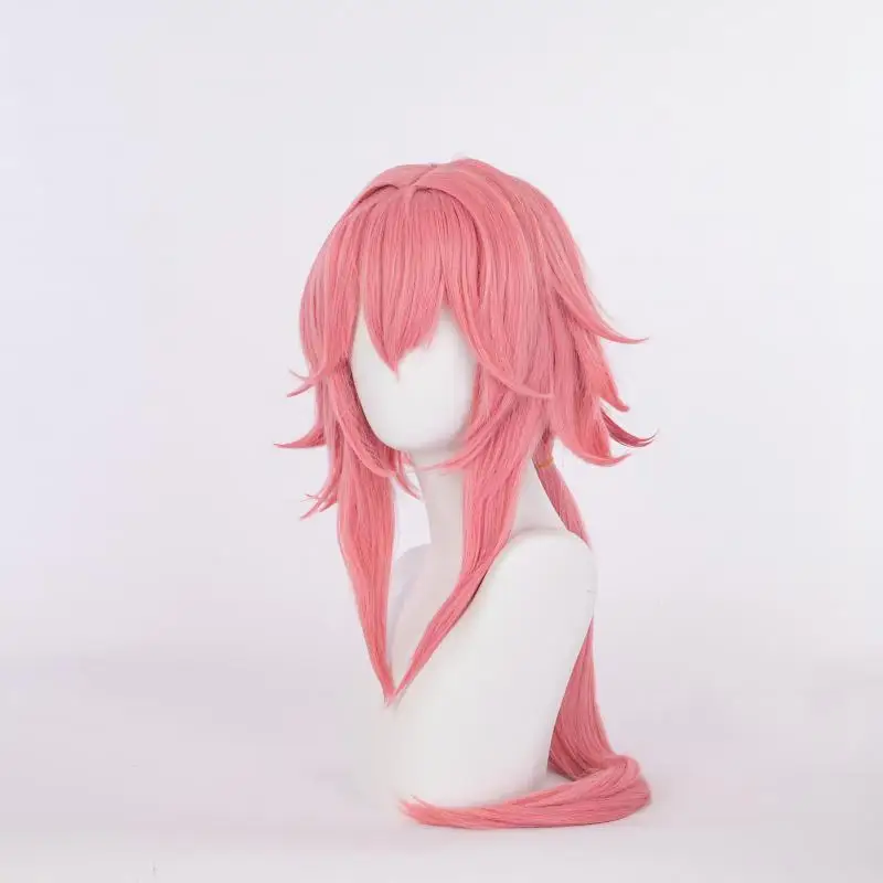 جينشين إمباكت إيوا شينكو شعر مستعار تأثيري Inazuma مدينة طويلة الوردي مجعد الضفائر مع الانفجارات الجانبية مجموعة شعر مستعار #2