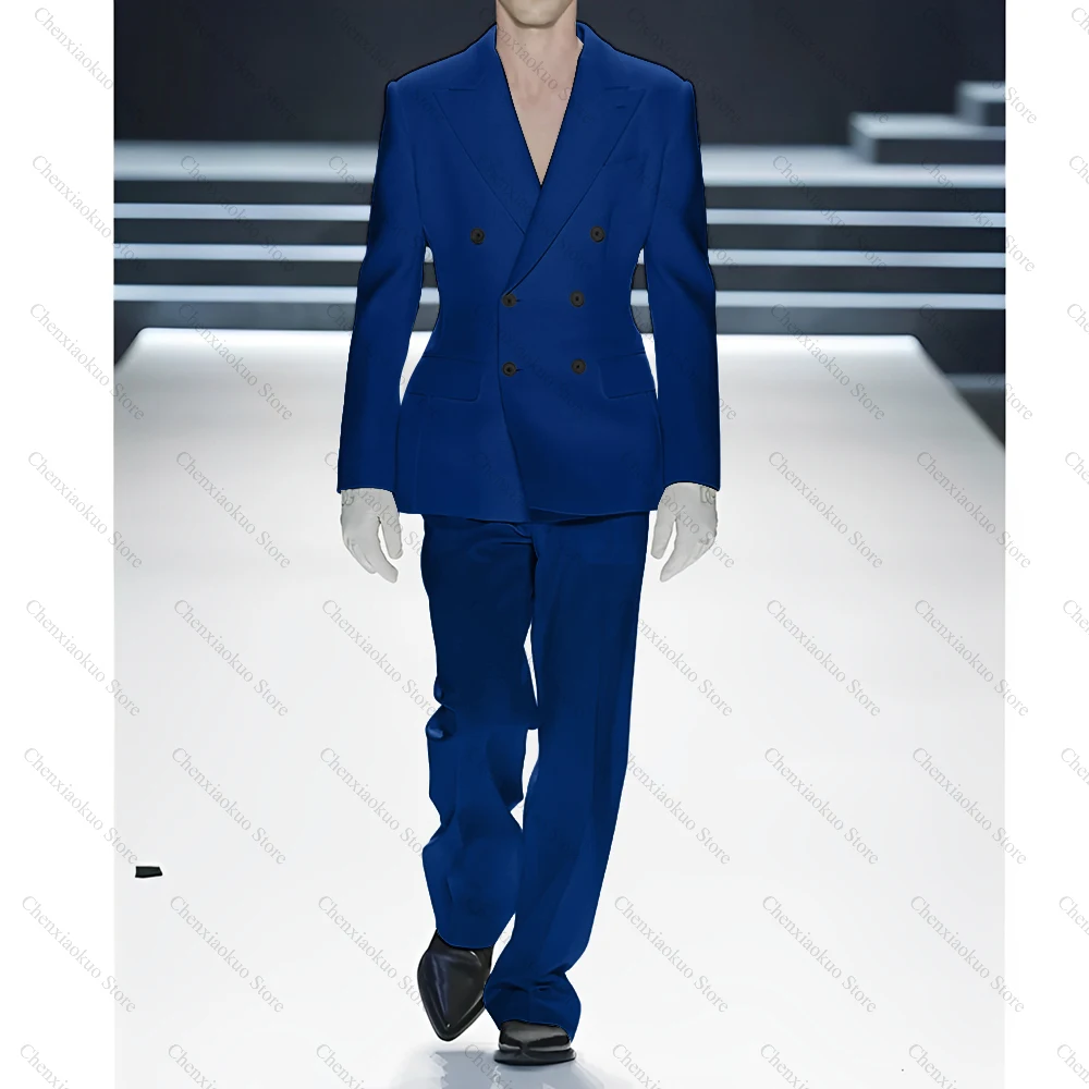 White Peak Lapel Double Breasted Suits for Men Slim Fit Elegant Casual Prom Formal Wedding Tuxedo 2 Piece Male Suit Blazer Pants