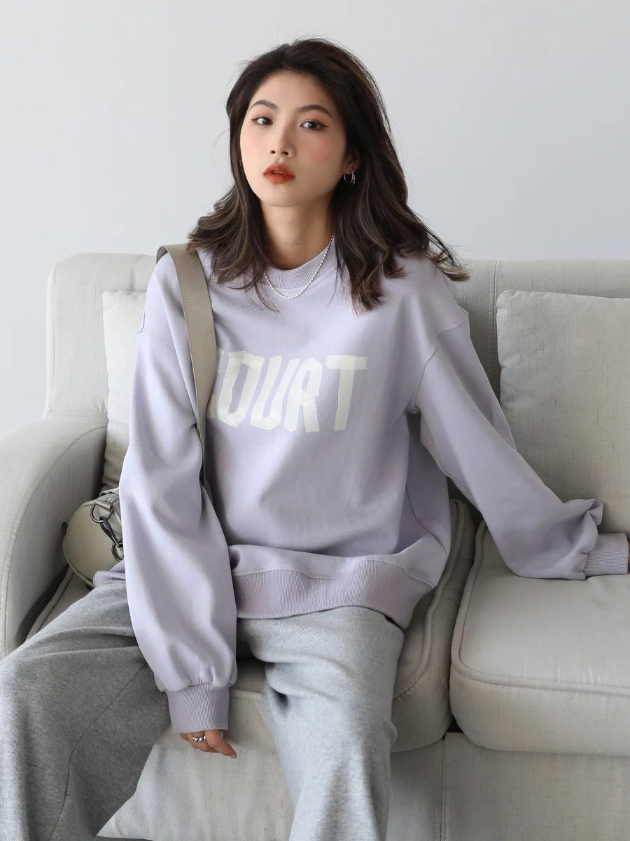 CHIC VEN Women\'s Sweatshirt Street Casual Loose Round Neck Letter Printed Cotton Clothes Woman Female Tops Spring Autumn 2023