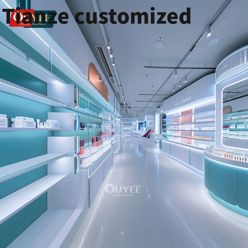 Customized-Modern Cosmetics Display Shop Perfume Glass Shelves Wig Shop Design Beauty Hair Store