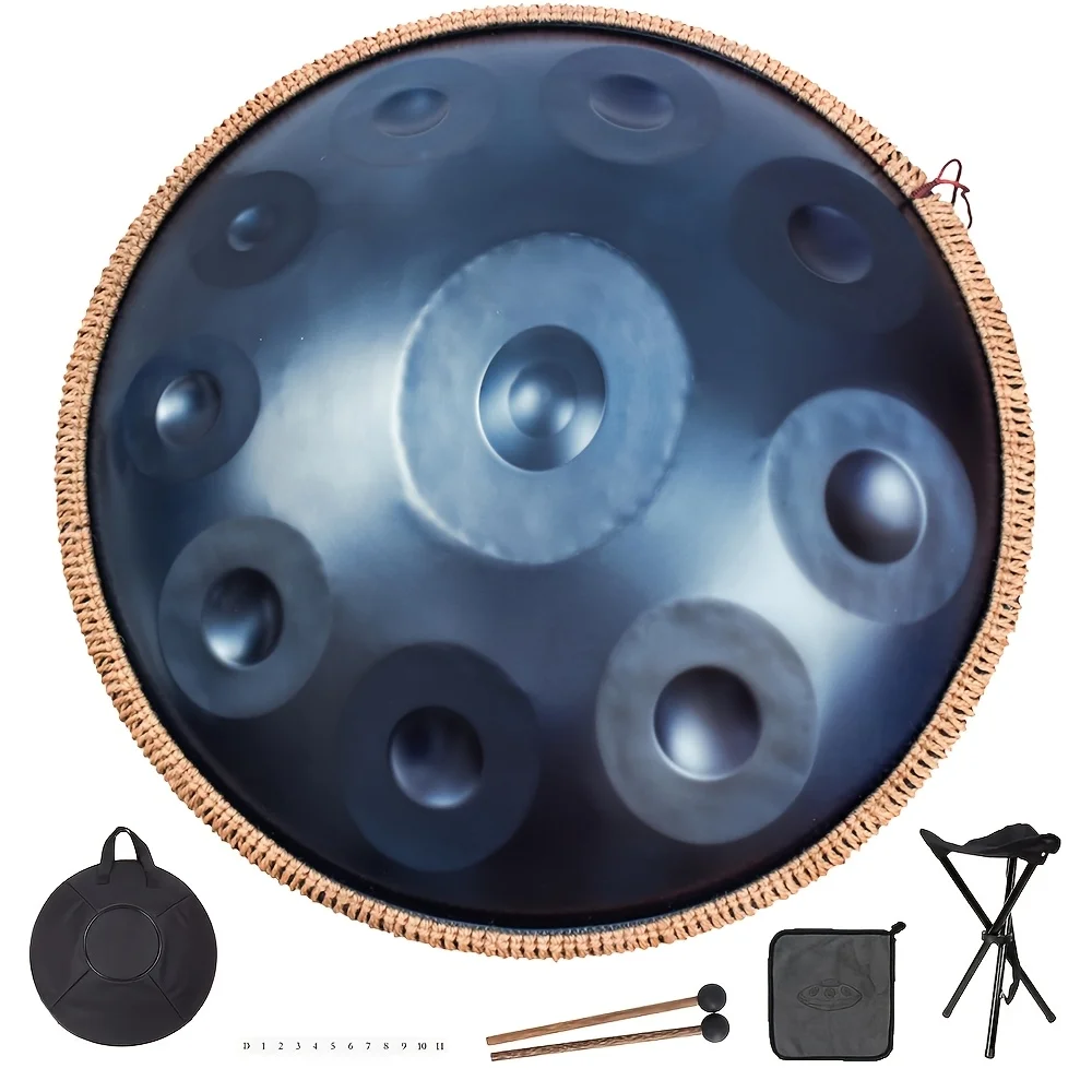 

432Hz 10-Note Handpan Drum - 18 Inch Kurdish D Minor Steel Tongue Meditation Instrument with Pocket Drumsticks