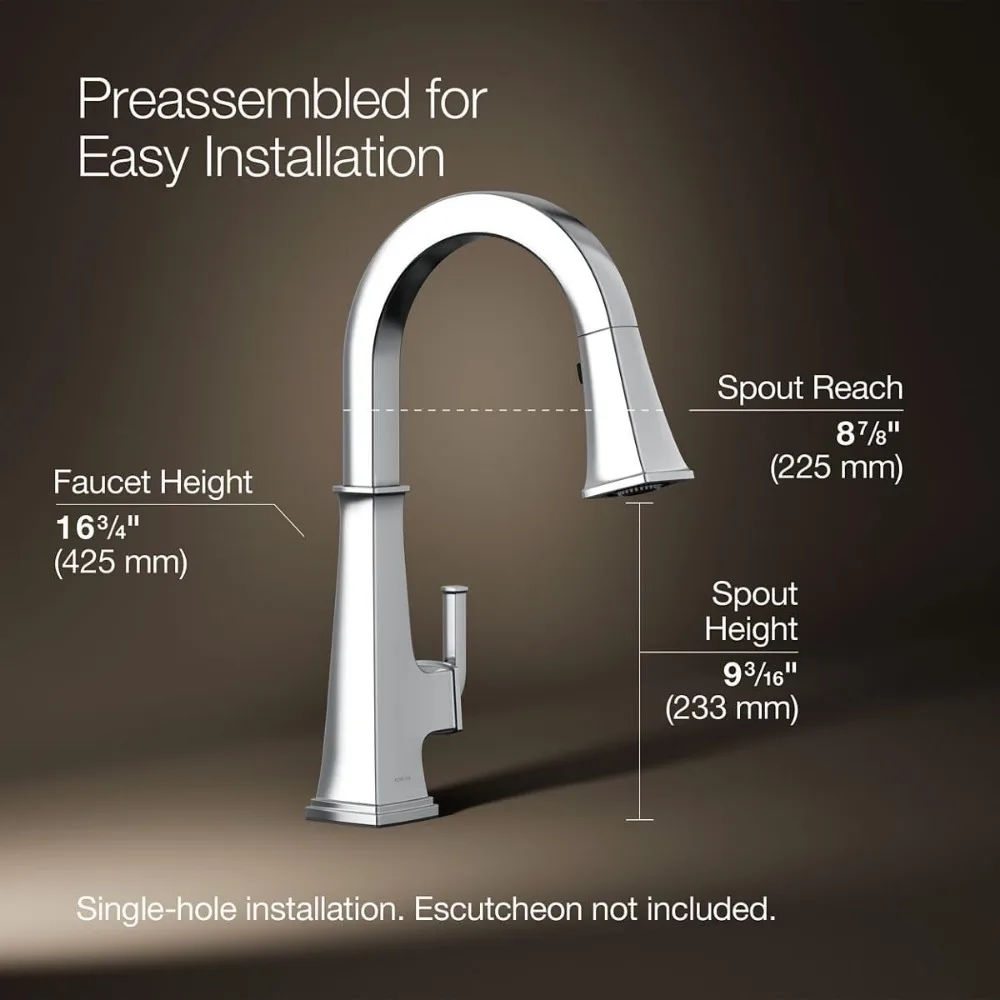 KOHLER K-23830-CP Riff Pull-Down Single-Handle Kitchen Faucet, Kitchen Sink Faucet with Pull-Down Sprayer, Polished Chrome