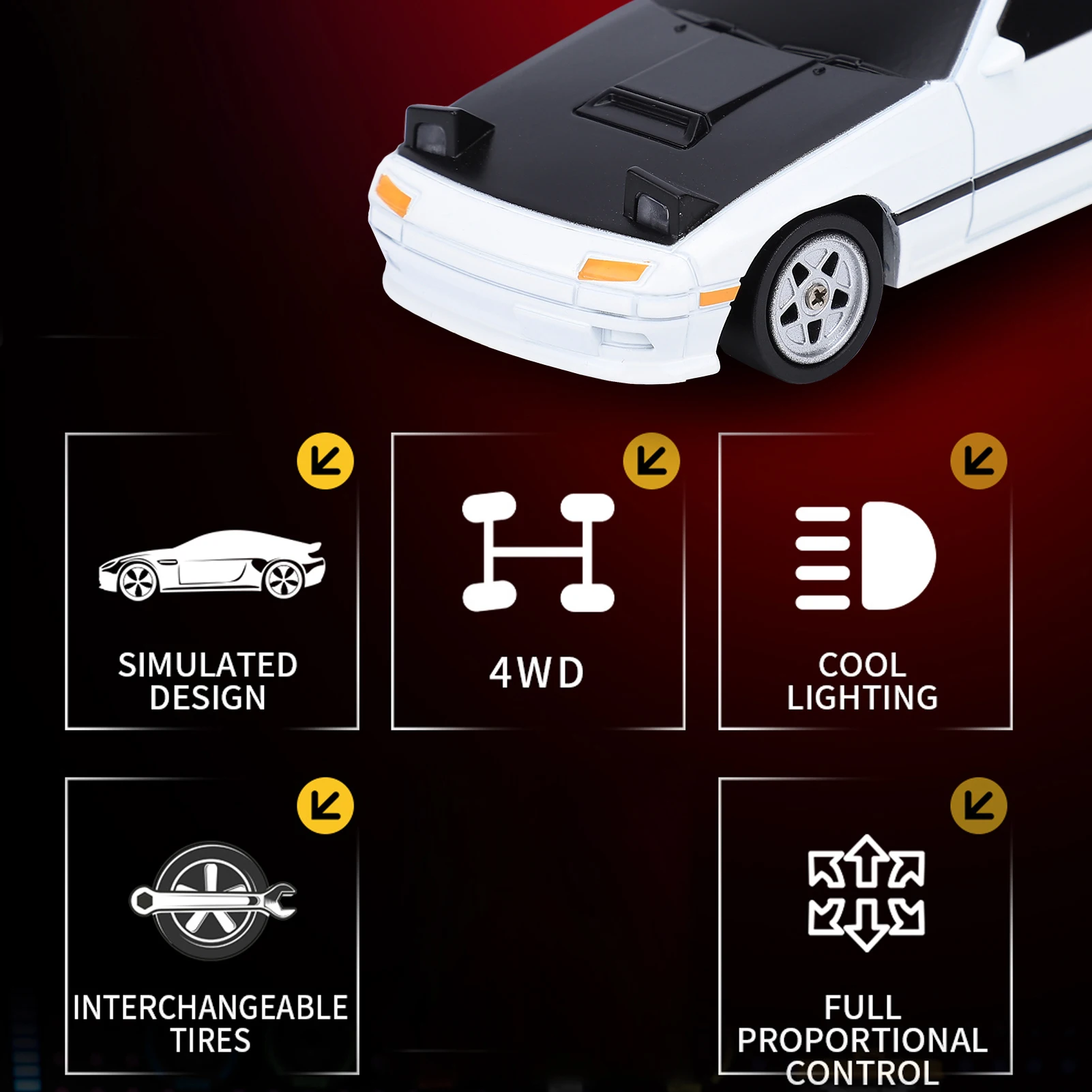 Mini RC Drift Auto 2.4G 4WD Afstandsbediening Raceauto Speelgoed met verwisselbare banden LED Verlichting voor binnen en buiten driften