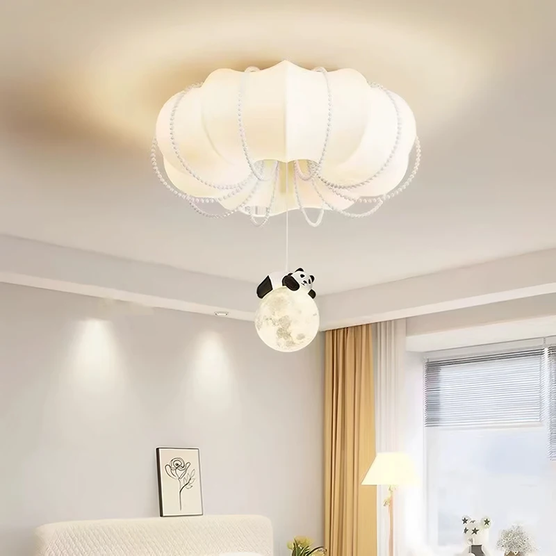 Cream Style Children's Room Ceiling Lights LED Panda Cloud Pearl Lamp French Style Warm Baby Room Boy Girl Bedroom Ceiling Lamps