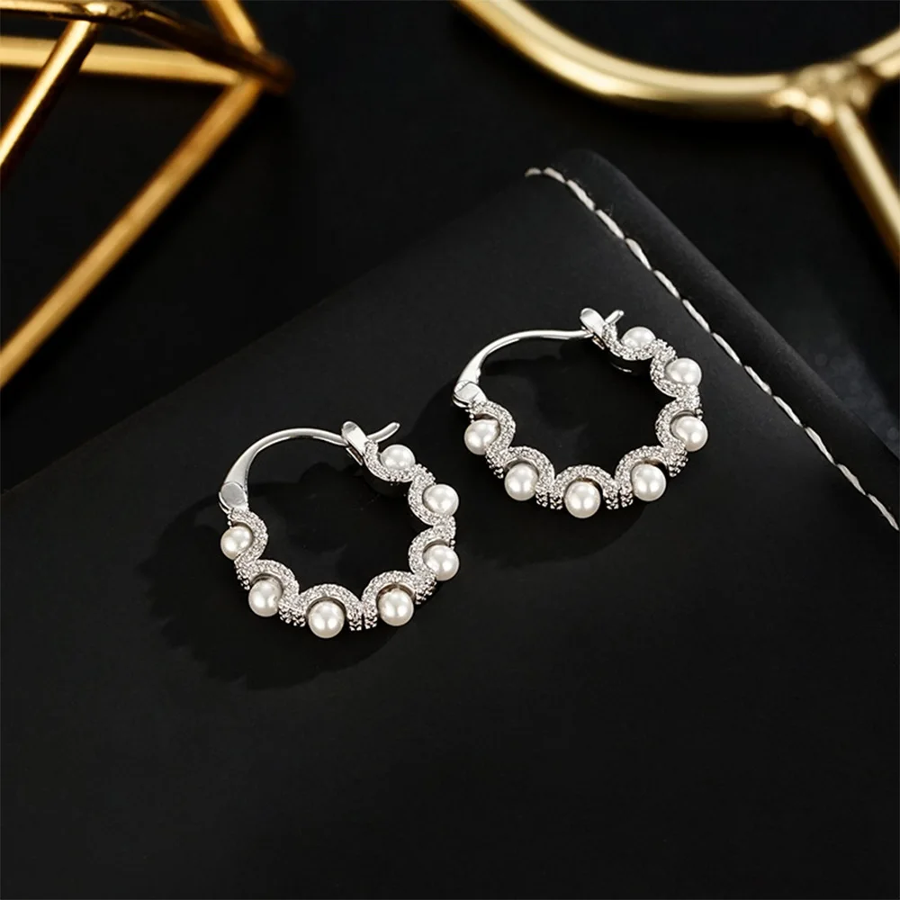 

Vintage fashion classic pearls with silver earrings and ear clasp for women‘s girl party gift jewlry whosale