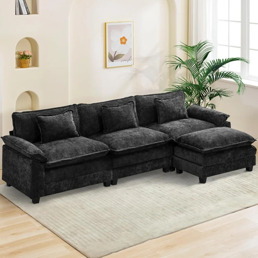 

Modular Sectional Sofa, Comfy Cloud Couch Sectional Sofa with Ottoman, Chenille Sofa Sleeper Deep Seat Sofa