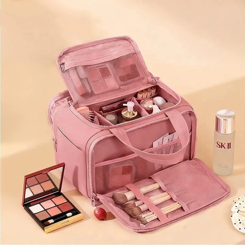 New Standing Travel Makeup Bag Large Capacity Multi Zone with Handle Multi Compartment Women's Portable Toiletries Bag