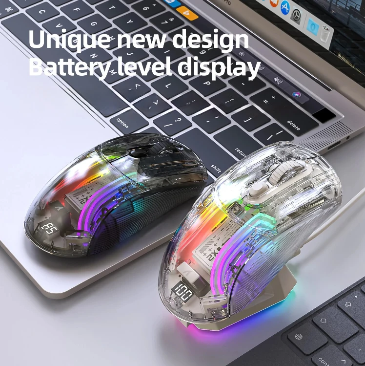 Ratón con iluminación RGB Attack Shark X2 Pro, ratón para juegos transparente de tres modos con pantalla y base de carga magnética, 4000DPI