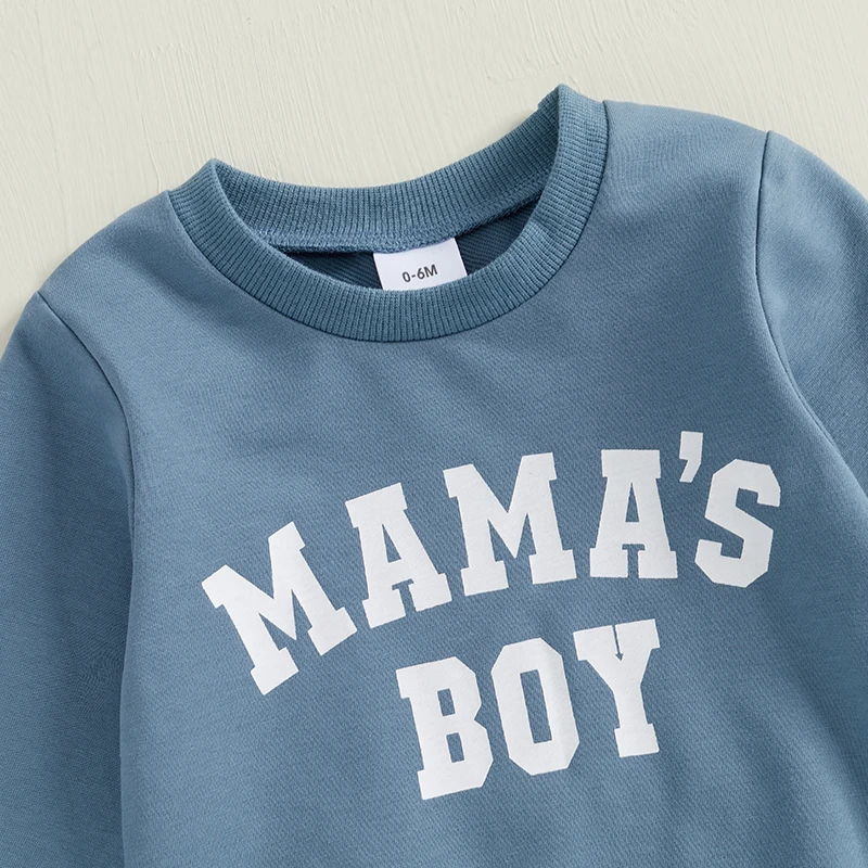 Baby Boy 2Pcs Fall Outfit Long Sleeve Letter Pattern Sweatshirt Contrast Color Pants Set Toddler Clothes