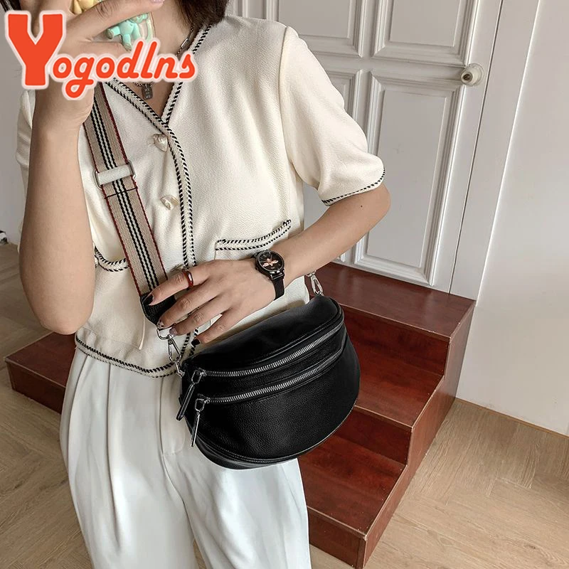 Yogodlns Wide Shoulder Strap Waist Bag Women Pu Leather Saddle Shoulder Crossbody Bag Female Fanny Pack Handbag bolsas feminina