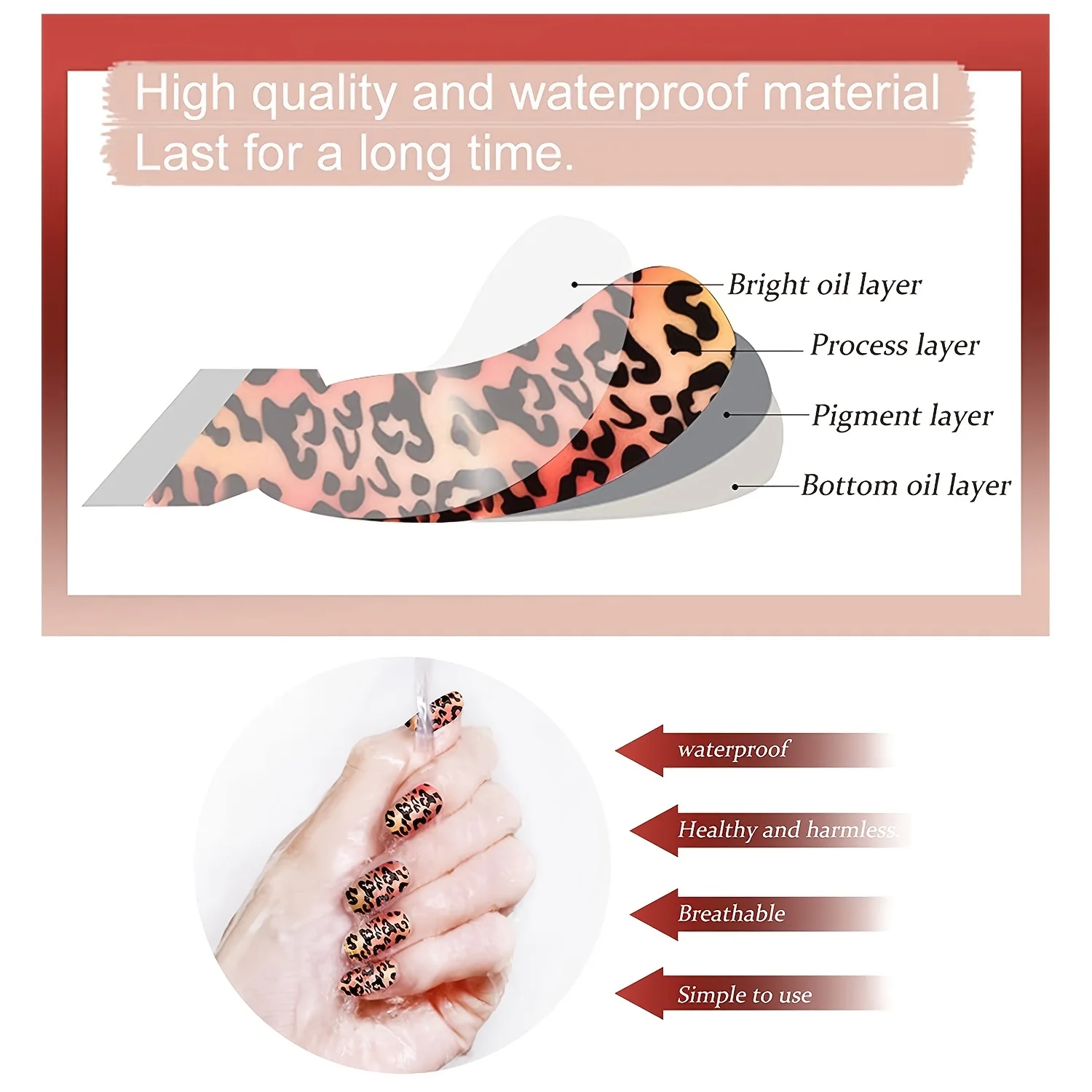 레오파드 무늬 네일 네일 반경화 젤 스티커, 큐티클 스틱 네일 파일, UV 라이트, 20 손가락