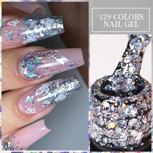 LILYCUTE 7ml Esmalte de uñas en Gel con purpurina Esmalte en Gel brillante Vernis Semi permanente Gel UV Manicura Soak Off Nail Art Base Top Coat