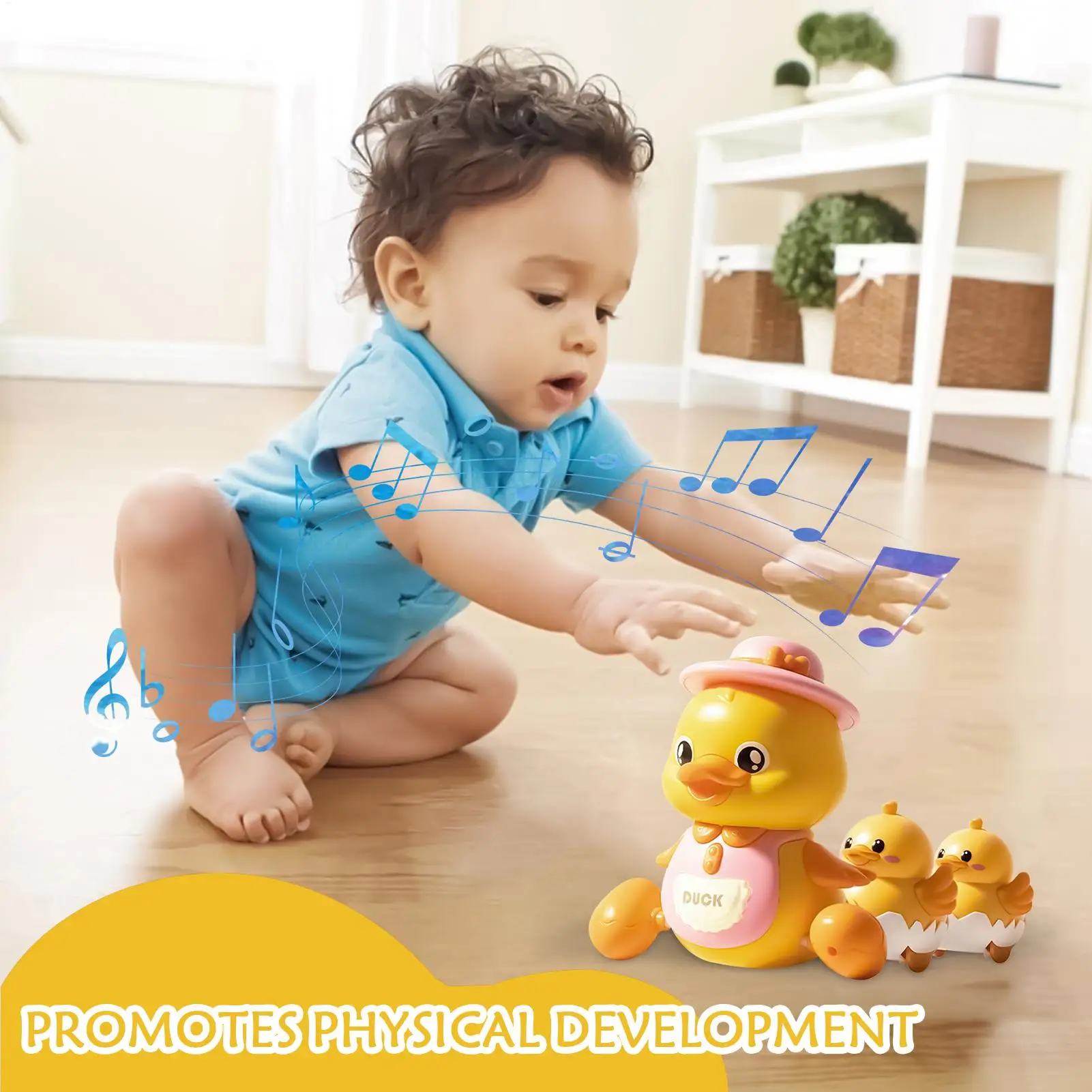 Nuevos juguetes para gatear para bebés, pato magnético para gatear con música ligera, desarrollo interactivo para niños pequeños, regalos de cumpleaños Tummys Time