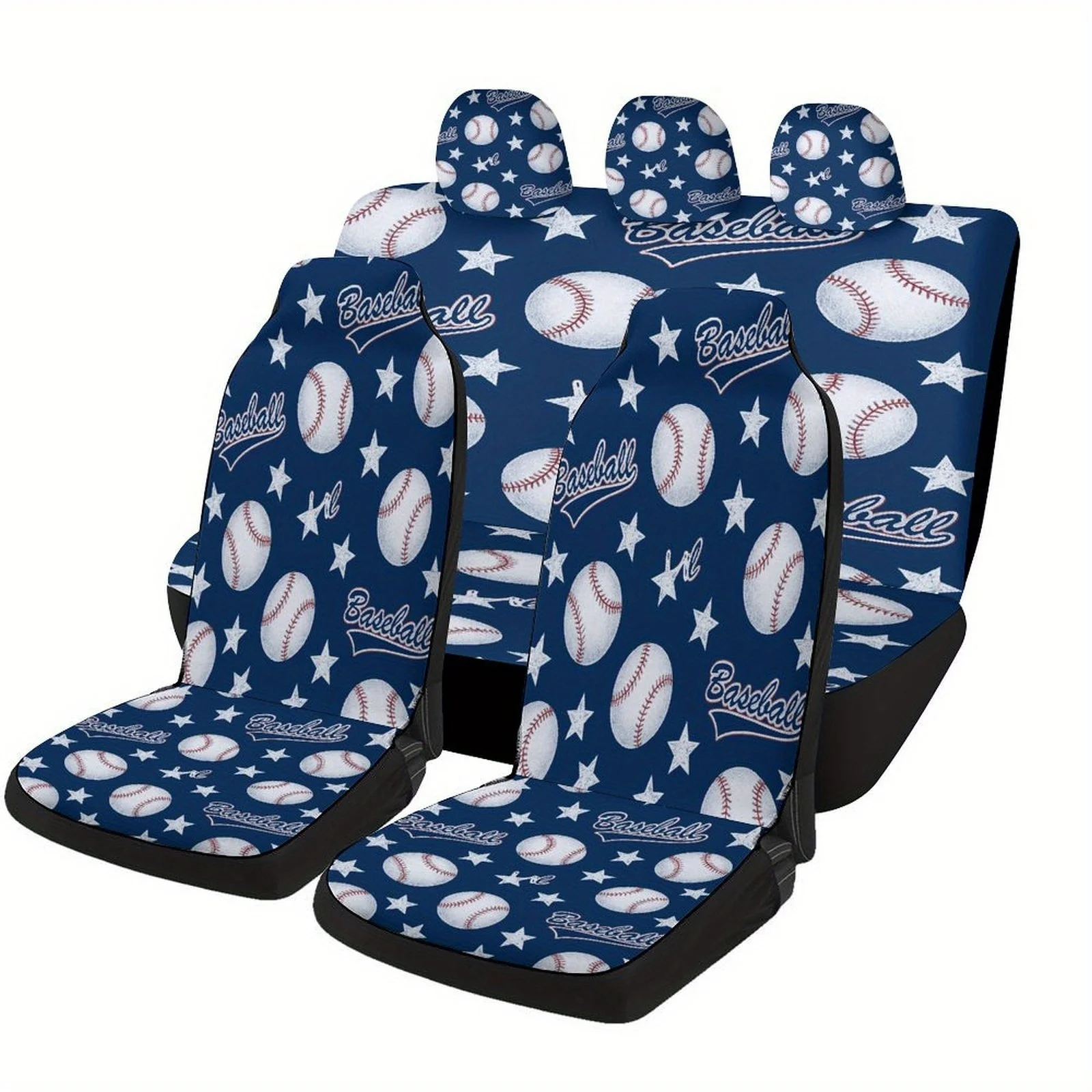Baseball Pattern Themed Car Seat Cover Set For Most Cars, Fashionable Novelty Car Seat Protector Covers Full Set, Universal Car