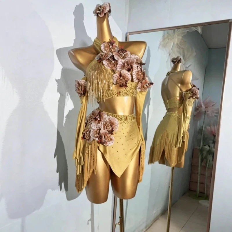 

Latin Dance Competition Dress Adult Performance Dance Skirt Children's Tassel Skirt Diamond Dress Art Exam Dance Skirt Strap