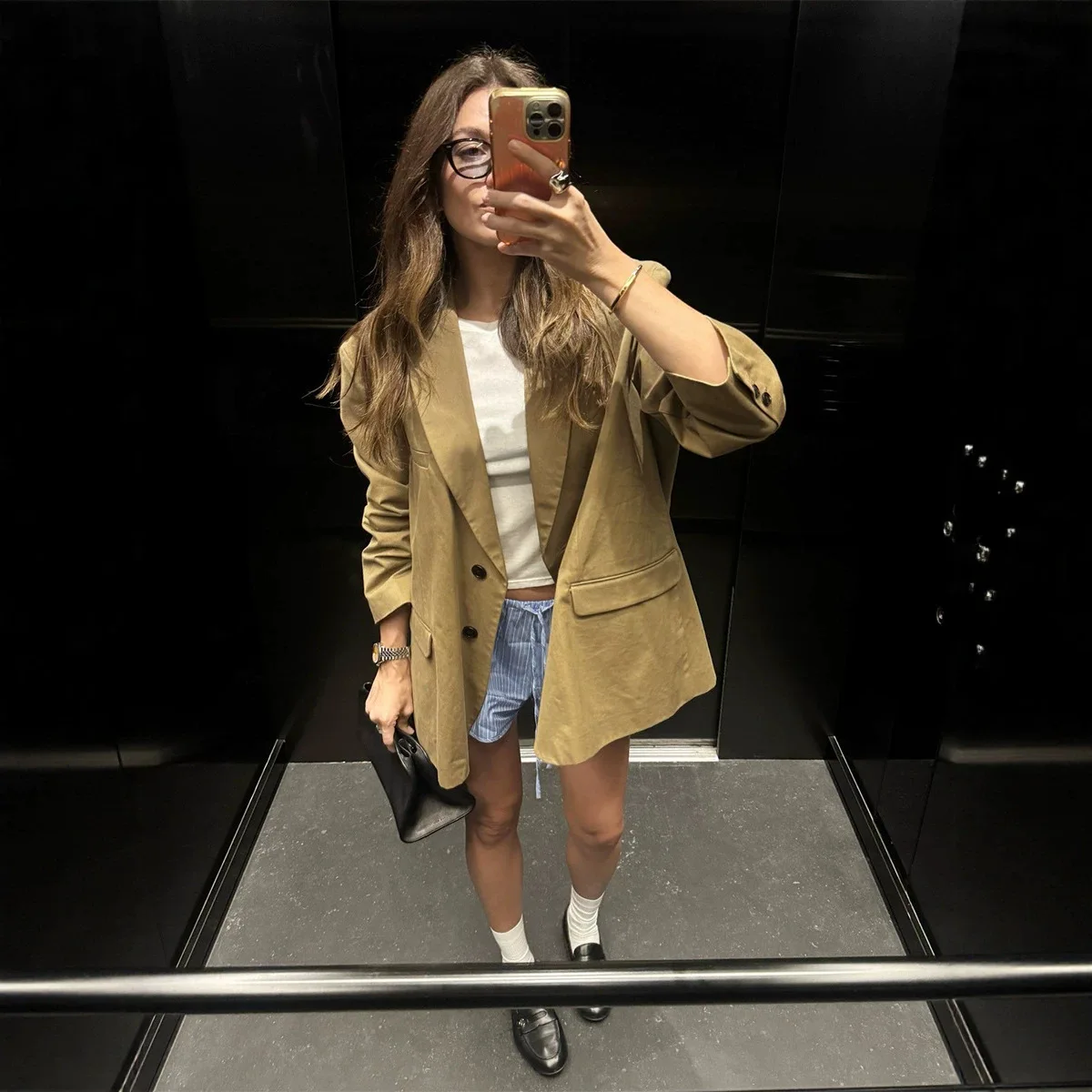 Women Fall Winter Loose Single Breasted Blazer High Waist Shorts 2 Piece Suit Set