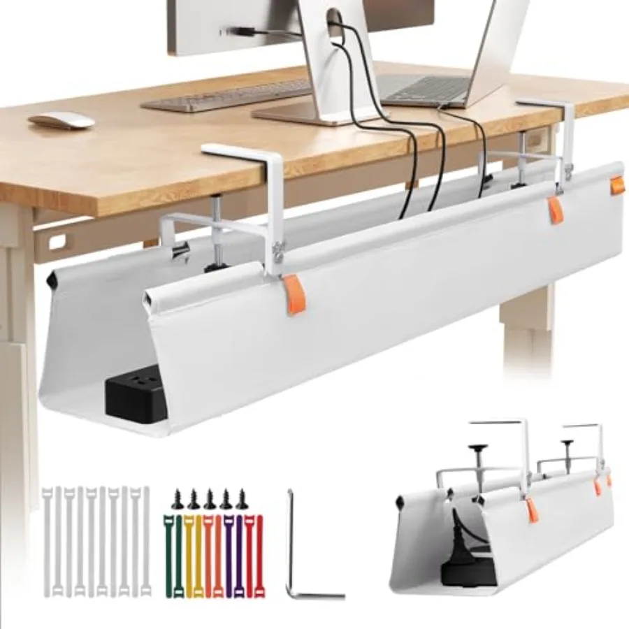 

Under Desk Cable Management Tray with Clamp No Drill 48" Cord Organizer for Desk Desk Cable Management Fabric Tray for Standing