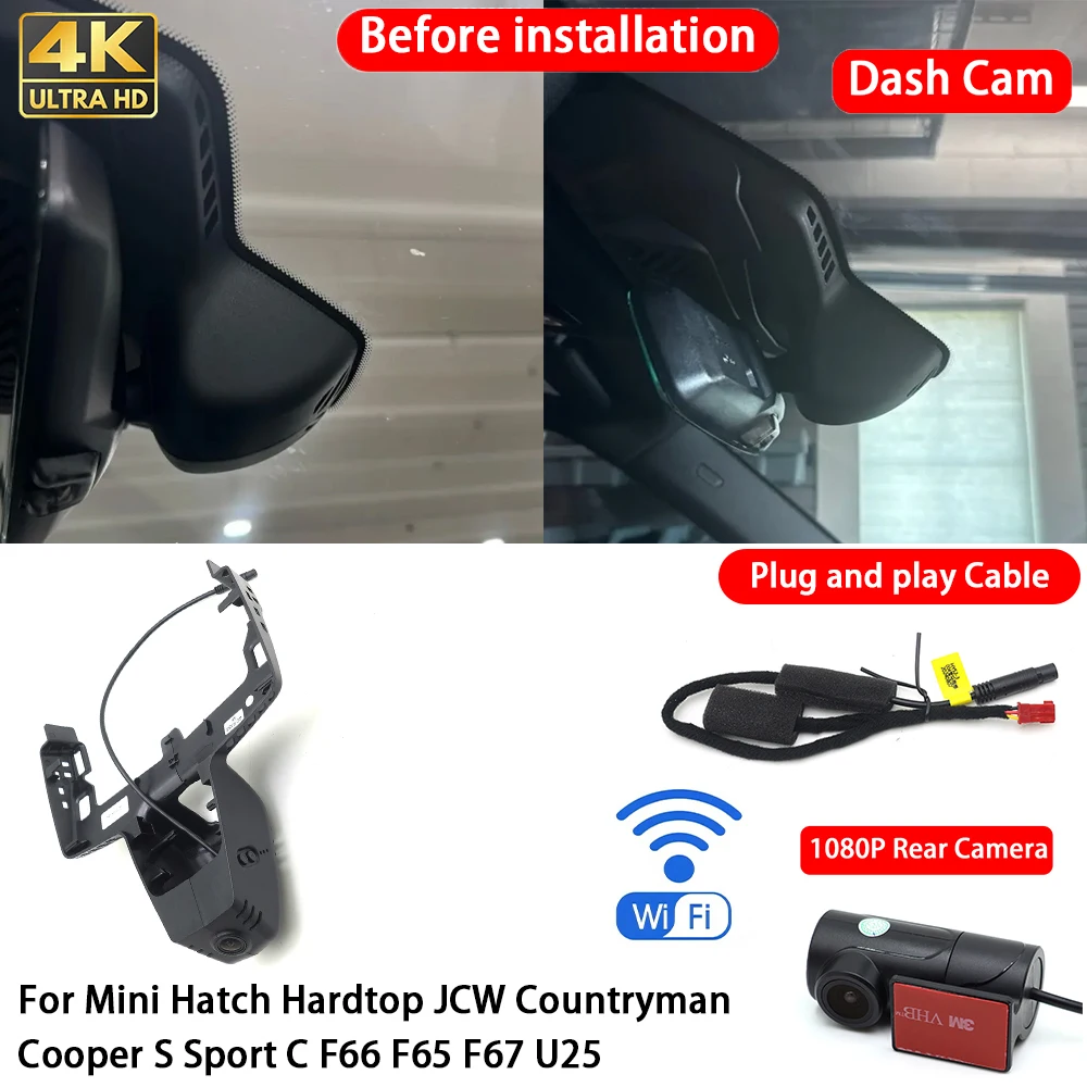 Cámara para Auto Delantera y Trasera con Wifi, Plug & Play, para Mini Hatch Hardtop JCW Countryman Cooper S Sport C F66 F65 F67 U25 4K