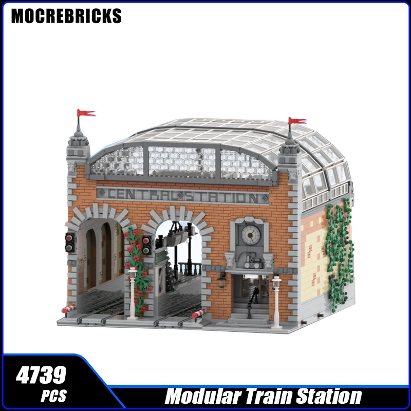 

City Architecture Modular MOC Building Block Old Train Central Railway Station Assembly Model Education Puzzle Brick Toys Boy