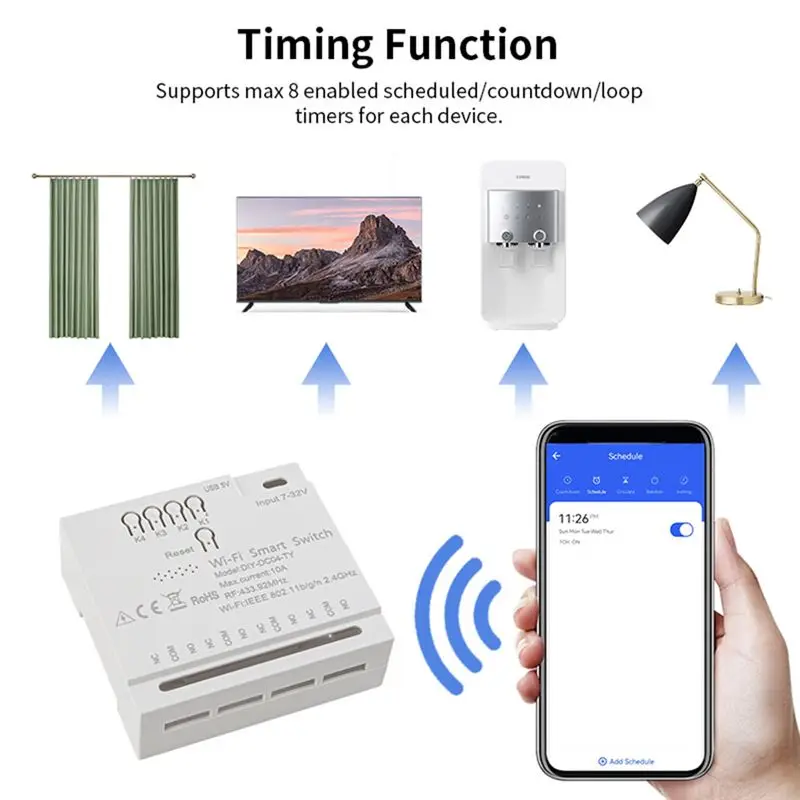 [EYEL!NEW!】 4CH Tuya Wifi Smart Switch DIY Timer+Remote 7-32V USB 5V 2.4G Wifi Smartlife Home Automation Module For IFTT Alexa
