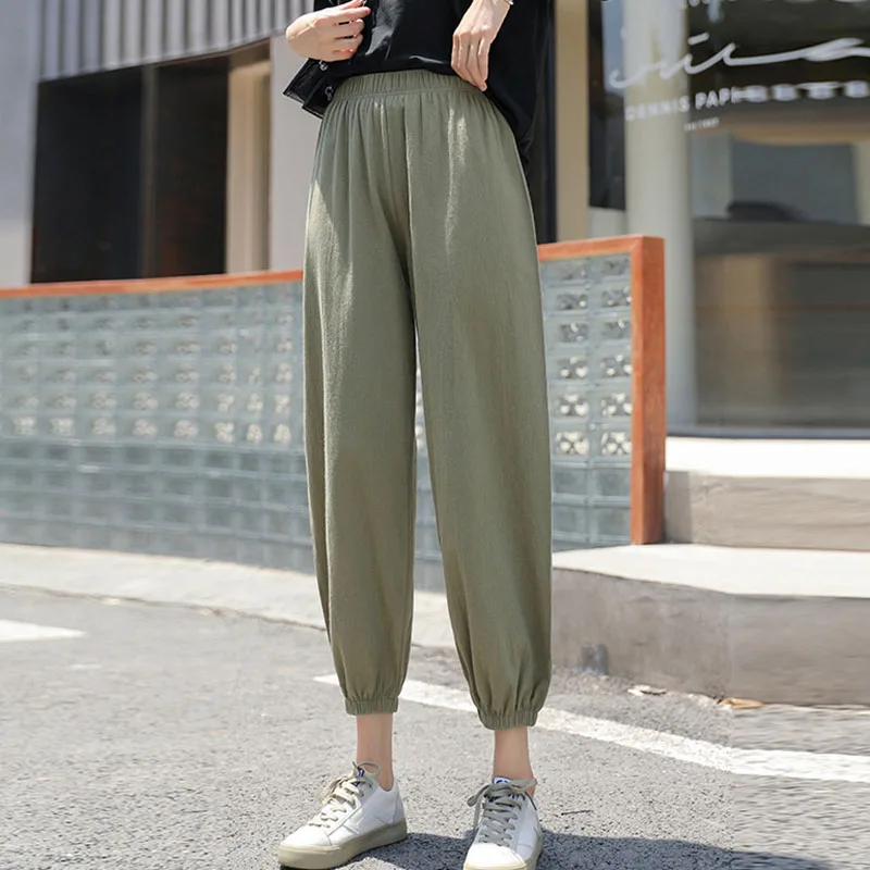 Damen Lässige Weite Bequeme Haremshose für den neuen Sommer 2026 – Elastische Taille, Strand-Leinenhose, einfarbig, vielseitig kombinierbare Laternenhose – Detail 10