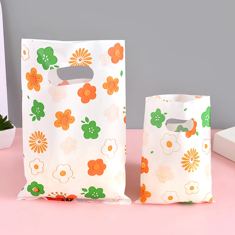 

20pcs Multi- Patterns Small Jewelry Bag Candy Plastic Gift Bag With Handle Wedding Colorful Decor Store Shopping Packaging Bag