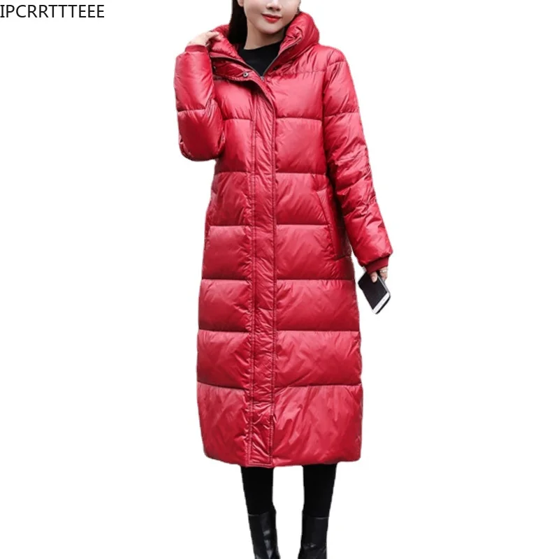 Down Jacket Women Long Hooded Warmth Winter 2022 New Loose Jacket Thick Black Three-Proof Winter Coats