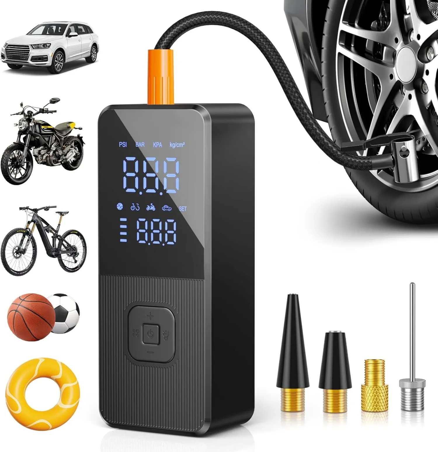 

150 PSI Car Tire Air Pump Tire Inflator Air Compressor with Digital Pressure and LED Light, for Car, Bike, Motorcycle, Balls