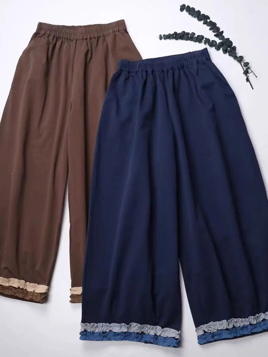 

Корейские прямые брюки из девяти предметов, женские свободные широкие брюки больших размеров в клетку, повседневные летние брюки с высокой талией