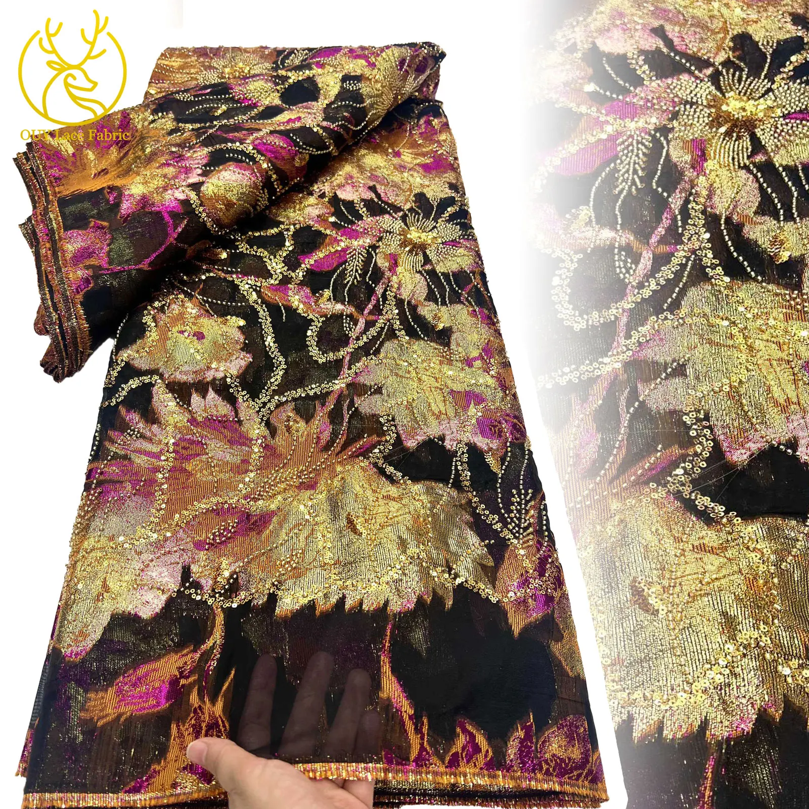 

Luxury African Jacquard Lace Fabric 2025 New French-Nigerian Jacquard Brocade Ideal for Sewing Women's Party Evening Gowns