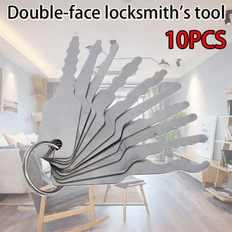 10Pcs/set Car Unlock Door Open Keys Dual Sided Jiggler Keys Car Repair Tool Stainless Steel Repair Accessories
