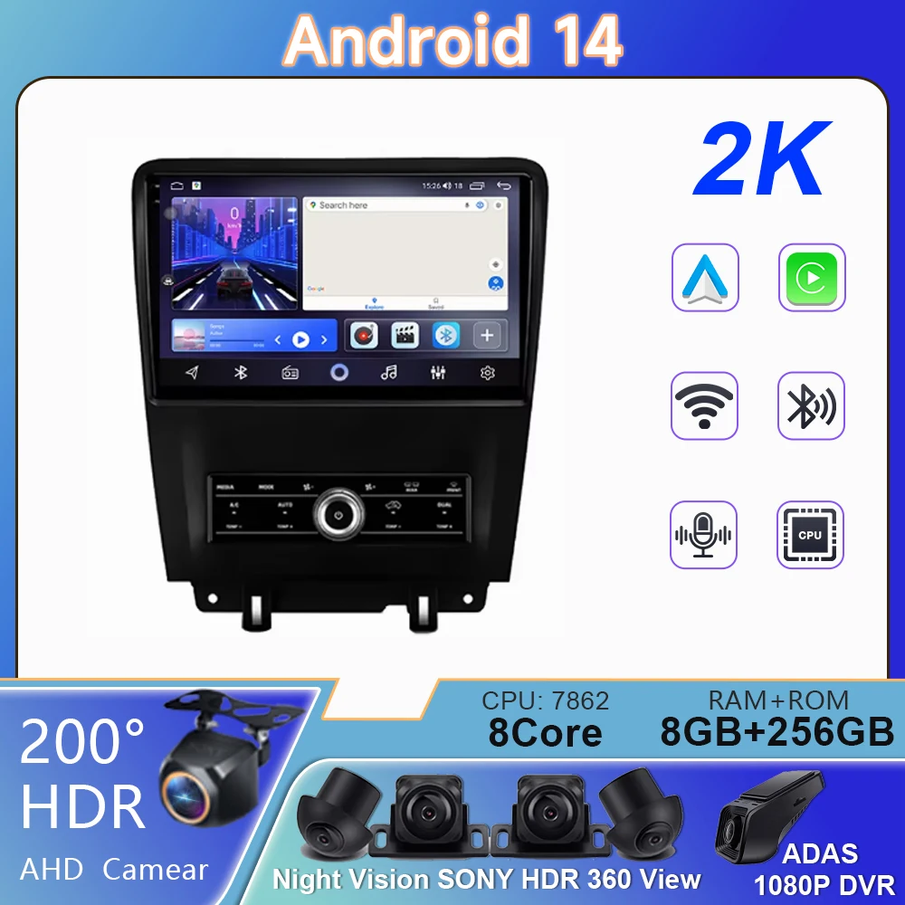 Android 14 For Ford Mustang V S-197 2009 2010 2011 2012 - 2014 Radio Stereo Screen Multimedia Carplay Car Player GPS Navigation