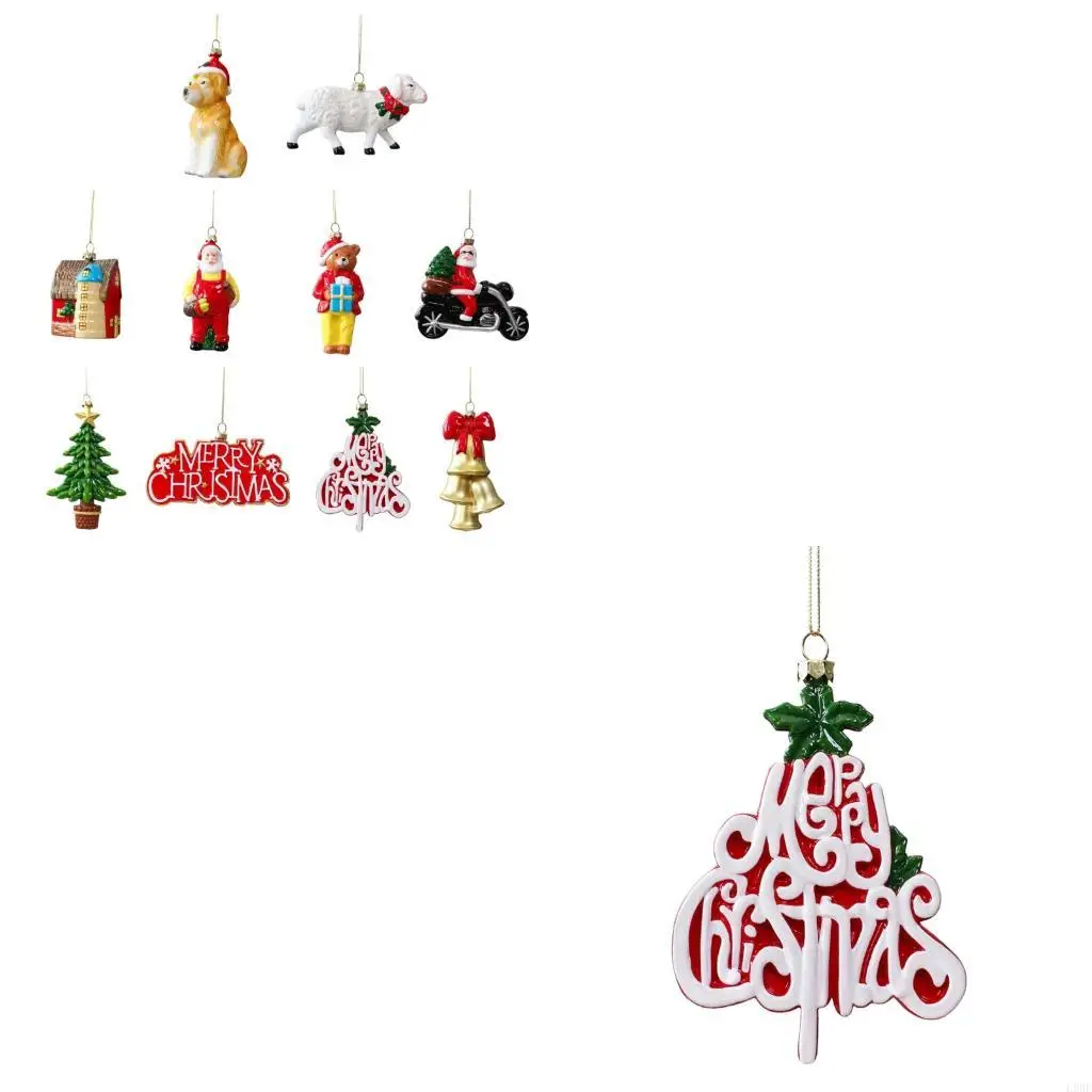 L9BE Seasonal Christmas Hanging Ornament Plastic Tree Accent with Top Loop for Indoor Display and Entryway Styling Use