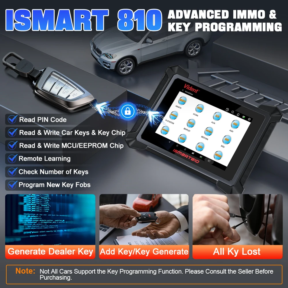 VIDENT iSmart810 BT Car Diagnostic Tool OBD2 Scanner ECU Coding Support DoIP&CAN FD Oil/EPB/ABS/TCM ,ect 40 Resets Funtion