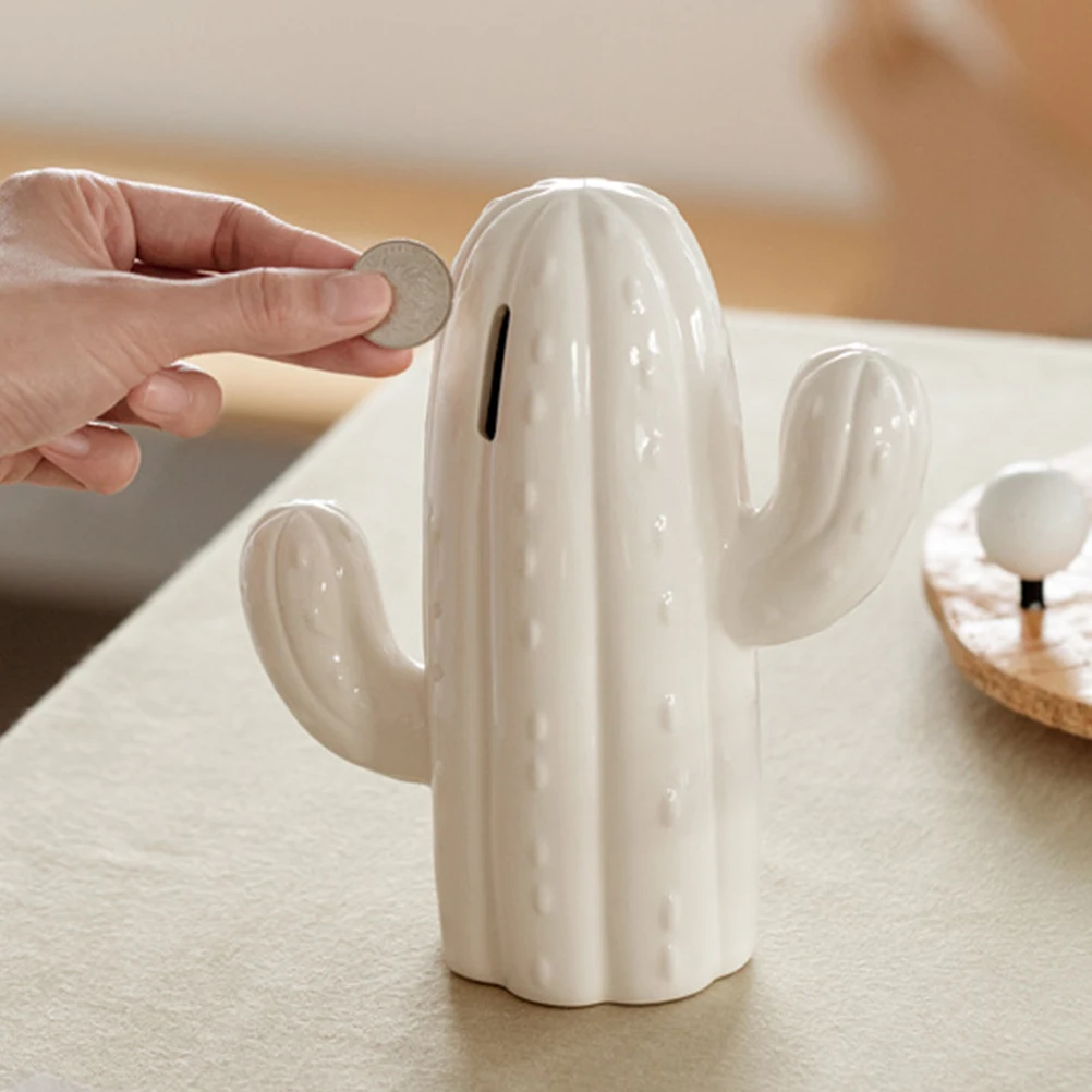 

Ceramic Cactus Design Saving Jar Compact Size Money Holder for Cash Gift Children Birthday Holiday Decoration Home Office Use