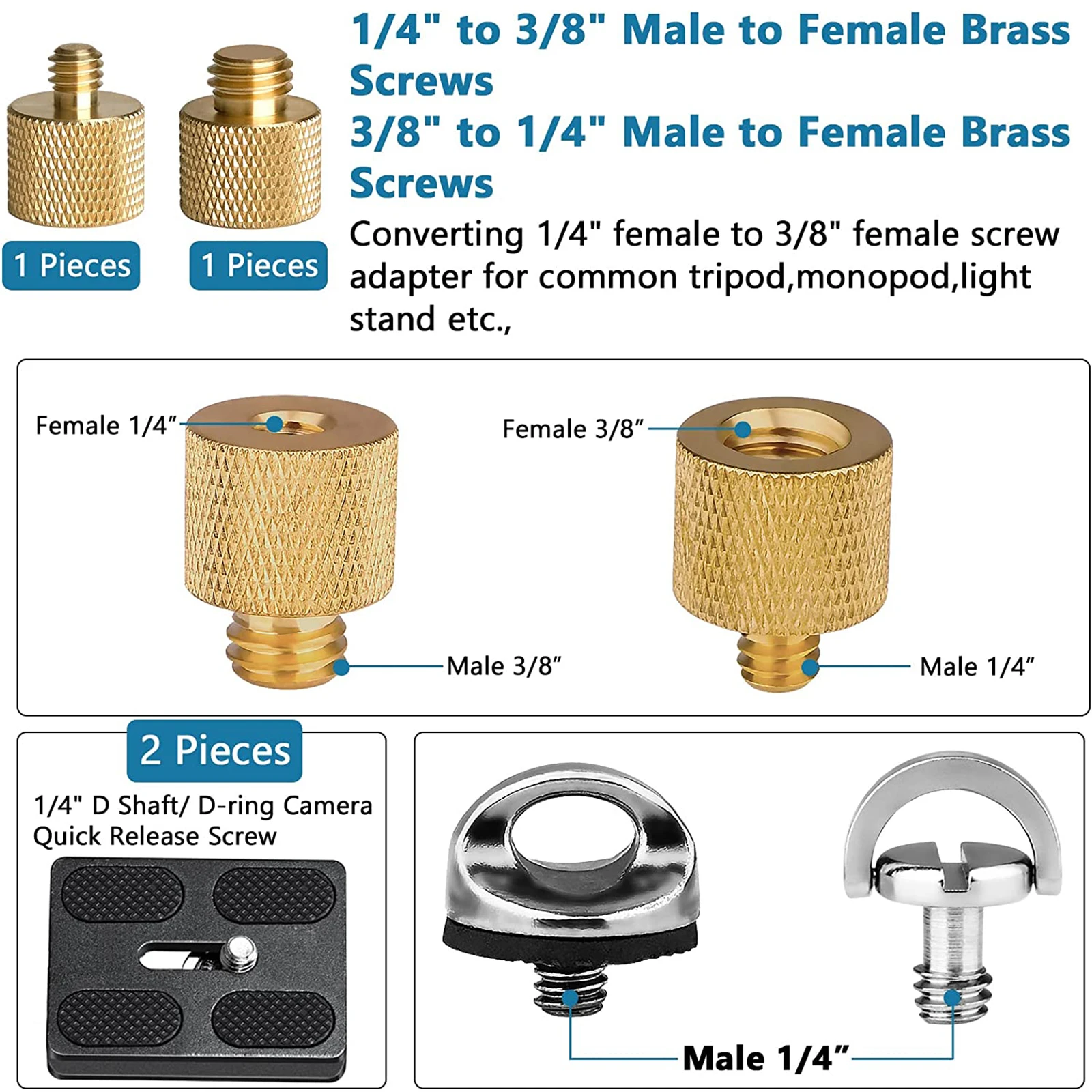 Parafuso de montagem para DSLR câmera, conversor de rosca, adaptador sapata, Tripé Flash Light, 26 Pack, 1,4 ", 3,8"