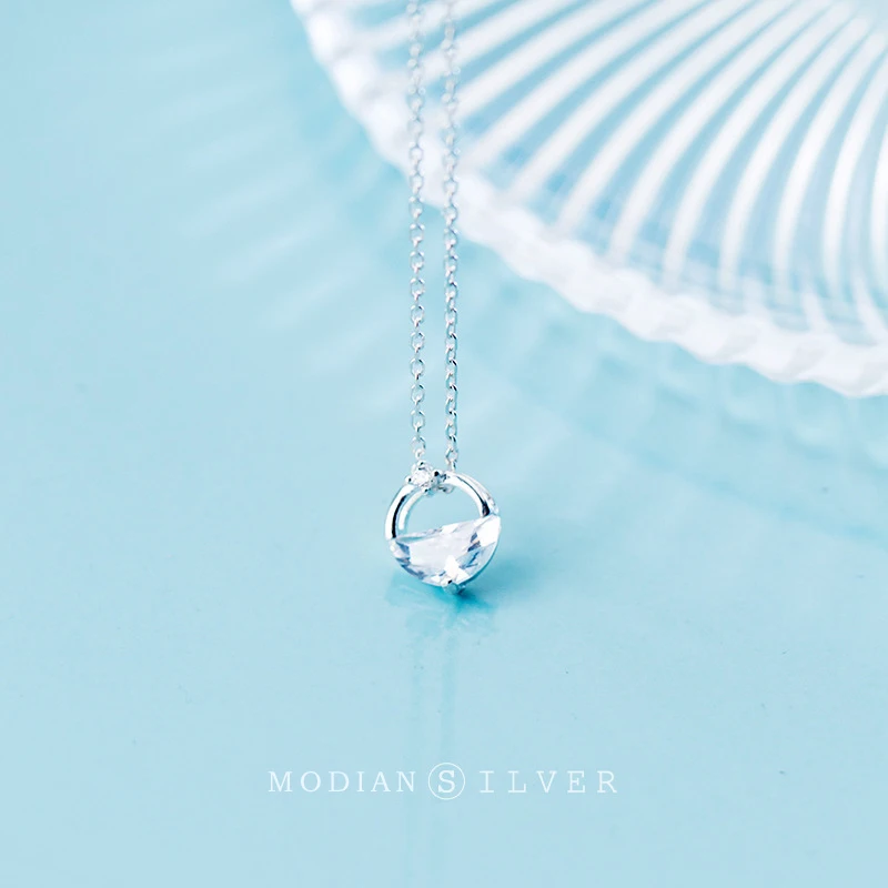 Modian Hot Sale Round Irregular Clear Zircon Charm Necklace Pendant Fashion 925 Sterling Silver Jewelry For Women Party Gift