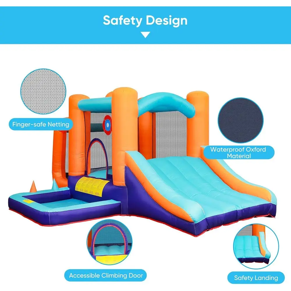 Springhuis met ballenbak, springkasteel met glijbaan, eetbaar kasteel met luchtblazer, springhuis voor binnen en buiten voor kinderen, 158x116