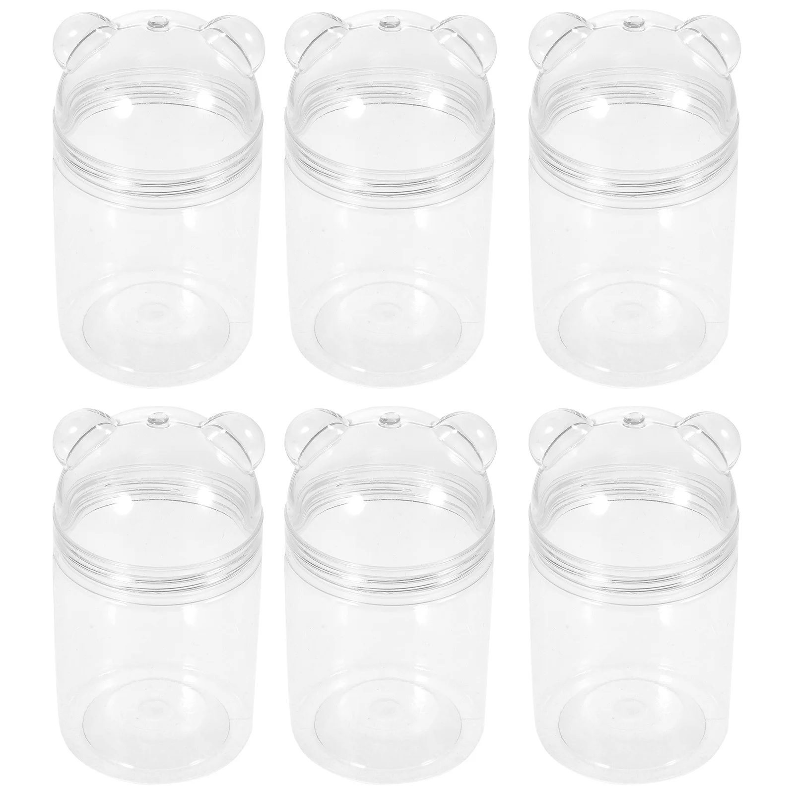 6 قطع من برطمانات الحلوى مع أغطية زجاجات صغيرة وواضحة وحامل PET وجبة خفيفة صغيرة #1