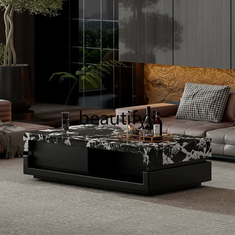 

Marble luxury stone coffee table living room home walnut light luxury high sense0420