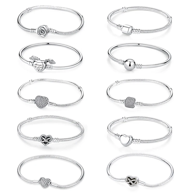 Original 925 Sterling Silver Bracelets Bangles Love Heart Clip Charms Beads Snake Chains For Women Rose Gold DIY Luxury Jewelry(Limit 1 per order. Extra orders ship 1 only.)
