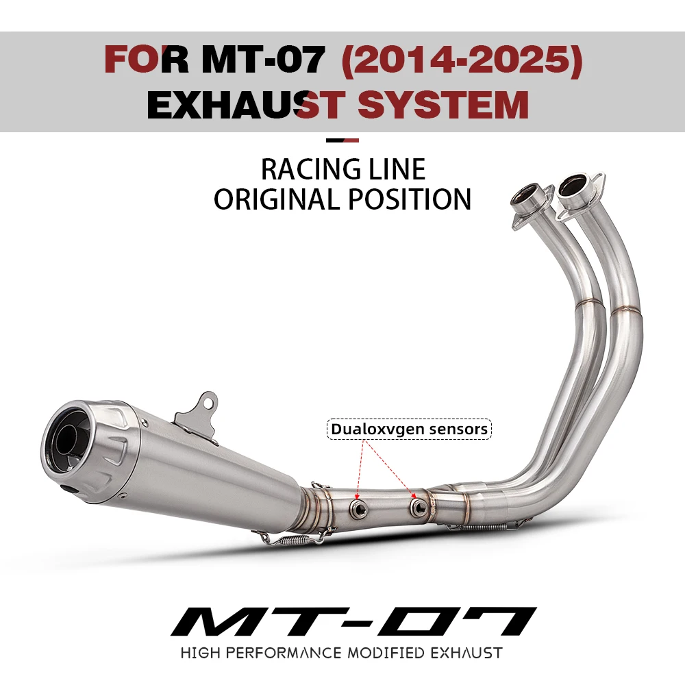 51mm Full Exhaust System Dual O2 Sensor Front Header Pipe Fit for MT07,MT-07 FZ07 Full exhaust system 2014-2025
