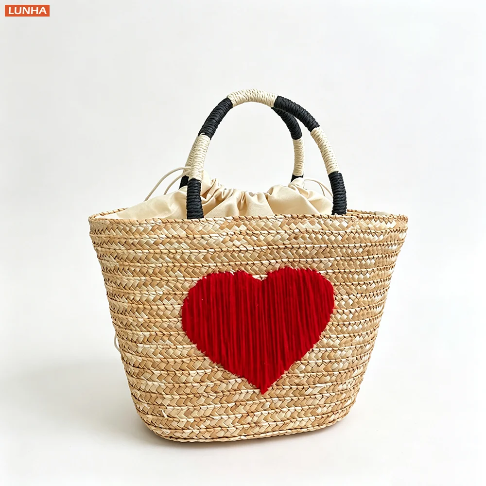 Straw Tote Bag for Women Embroidered Beach Large Capacity Top Handle Handbag Bohemian Woven Purse for Summer Vacation