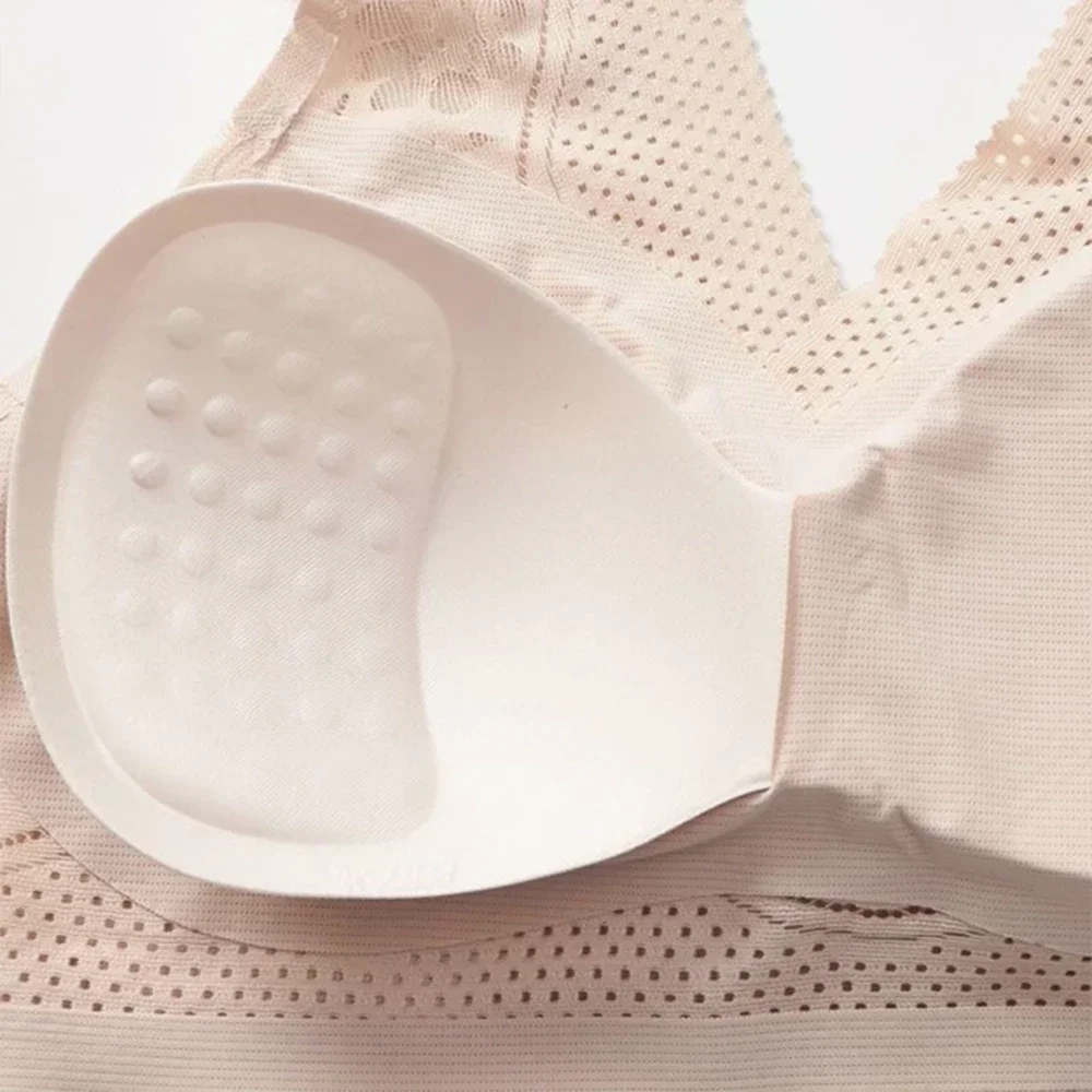 Sem costura respirável tamanho grande 2xl rendas push up sutiãs para mulheres sexy fio livre superior lingerie com decote em v bralette baixa volta roupa interior