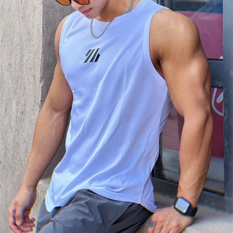 2025 newest Summer Gym Vest High Quality mesh Shirt Sleeveless T-shirts Men Tank Tops running Fitness Sports Vest men Clothing