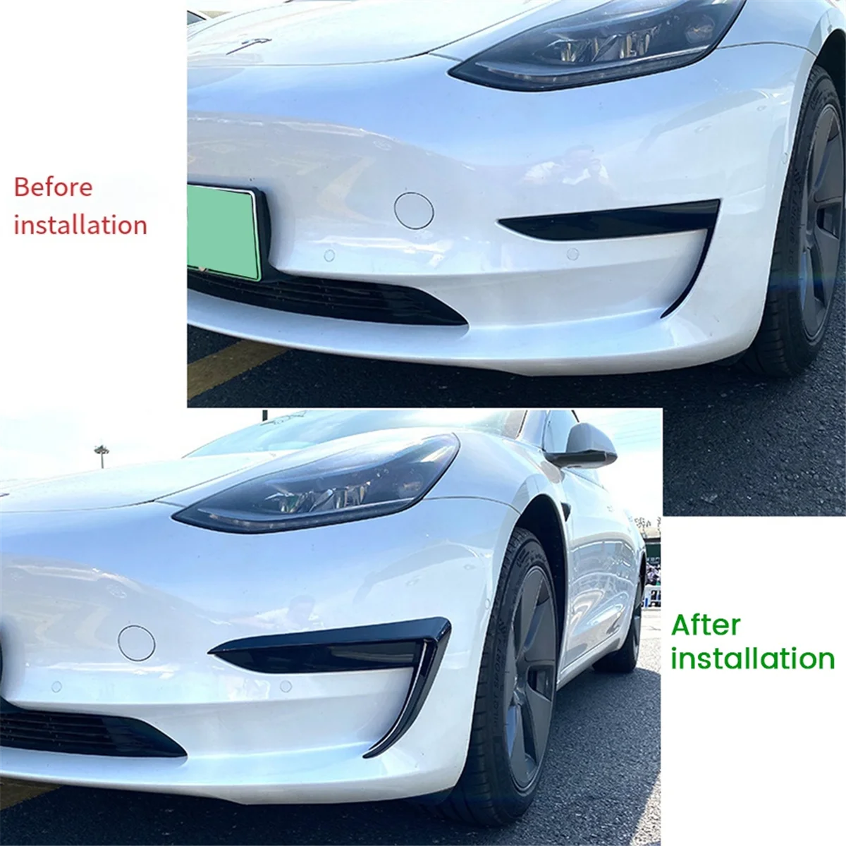 Car Front Bumper Splitter Spoiler Covers Trim Fog Lights Eyebrow Wind Knife for Tesla Model 3 2017-2023 Gloss Black